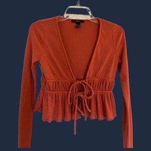 Forever 21 Ribbed Knit Tie Front Orange top